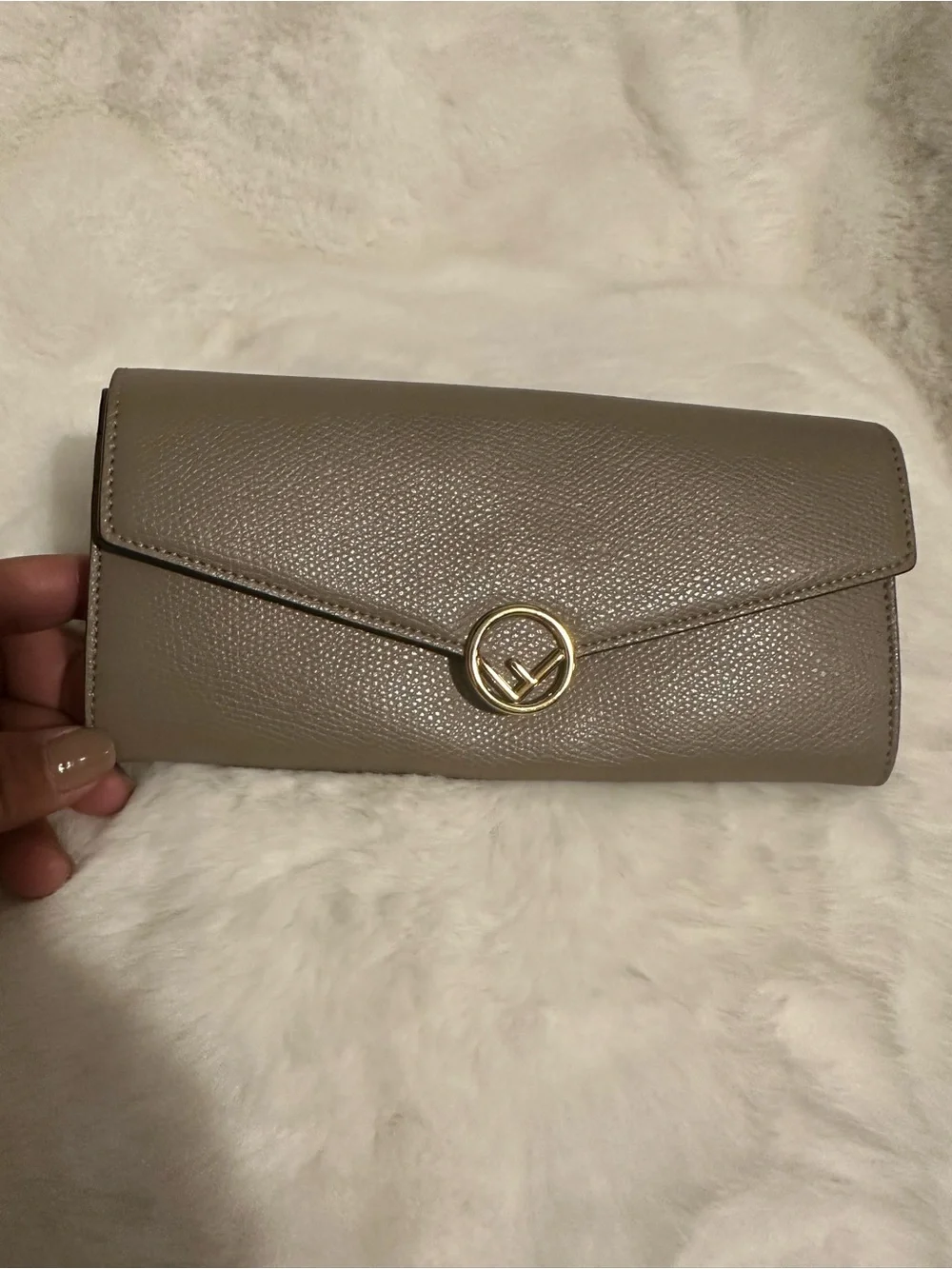 Fendi Taupe Leather Envelope Wallet with Gold Logo Clasp